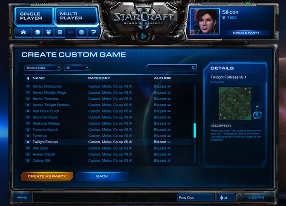 battlenet custom game menu