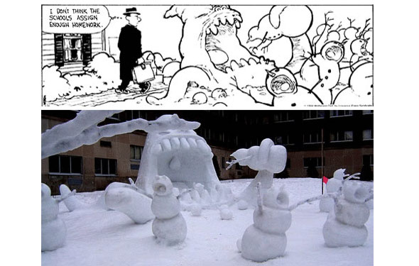 Calvin and Hobbes snowmen made into a miniature montage Calvin and Hobbes snowmen made into a miniature montage